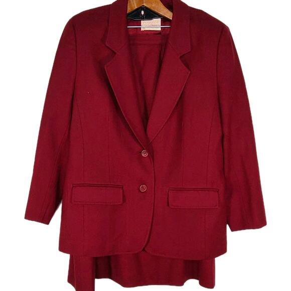 Pendleton Women's 100% Virgin Wool Skirt Blazer Set Maroon Red Vtg Size 12 - Picture 1 of 14